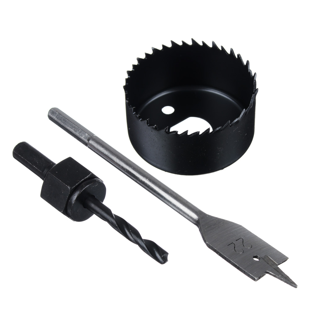 ЕРМАК Набор для врезки замков 4 предмета (сверло д/дерева d-22, державка с центр.сверлом, коронка), арт.№ 649-079