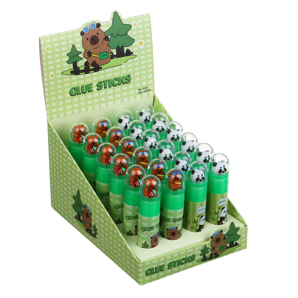 Клей-карандаш 8гр, ПВА, "Панда/Капибара", микс 3 дизайна, шоу-бокс, арт.№ 607-079