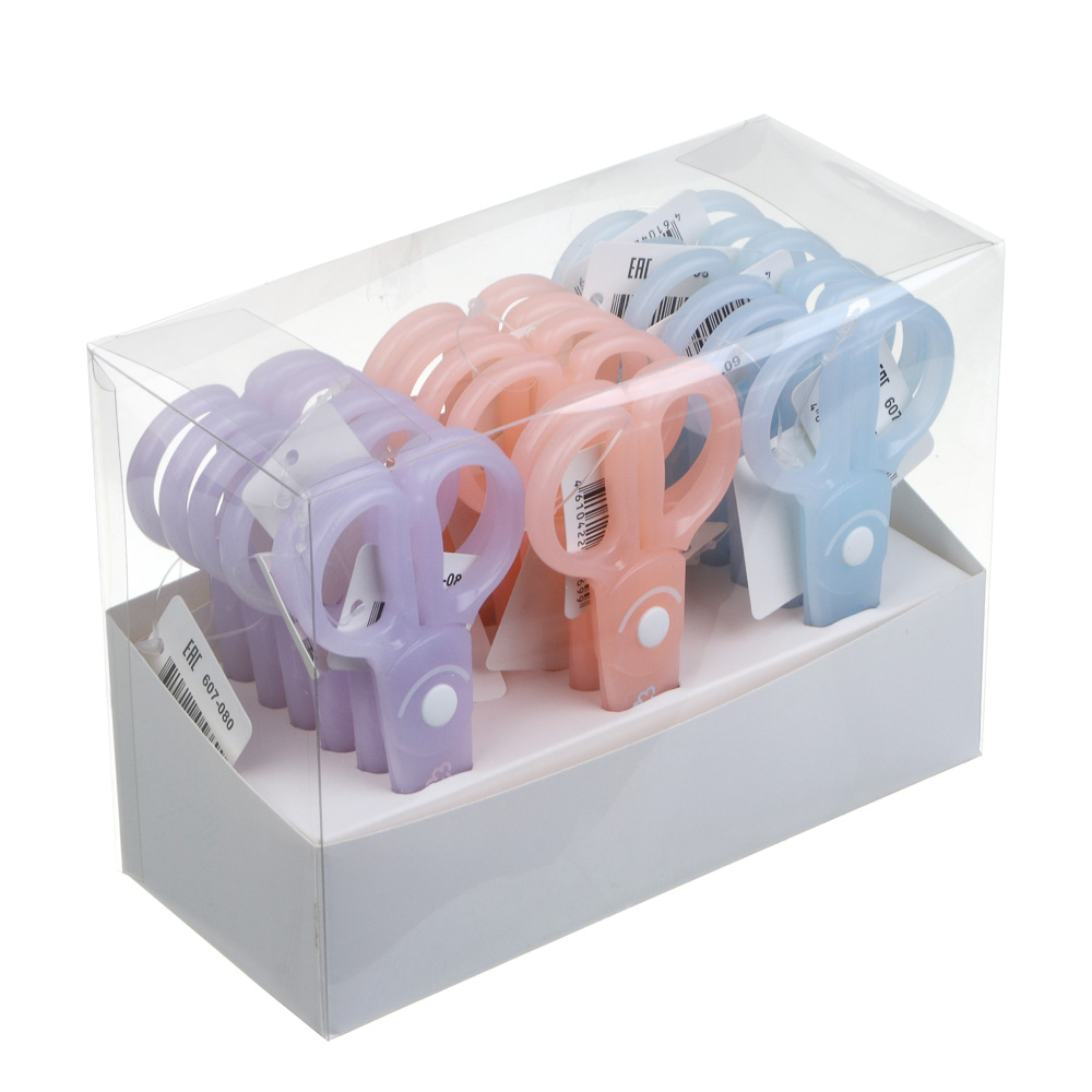 Ножницы, 125 мм, с безопасными пластиковыми лезвиями, пастель 3 цвета, шоу-бокс, арт.№ 607-080