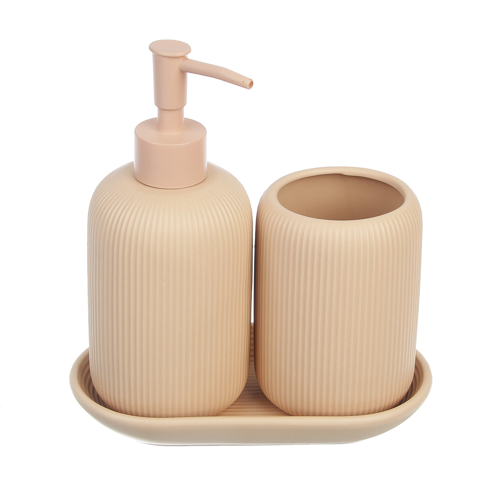 Диспенсер для жидкого мыла тм VETTA Монтана, 300мл, доломит, бежевый, 7,5х7,5х17,5см, арт.№ 463-595