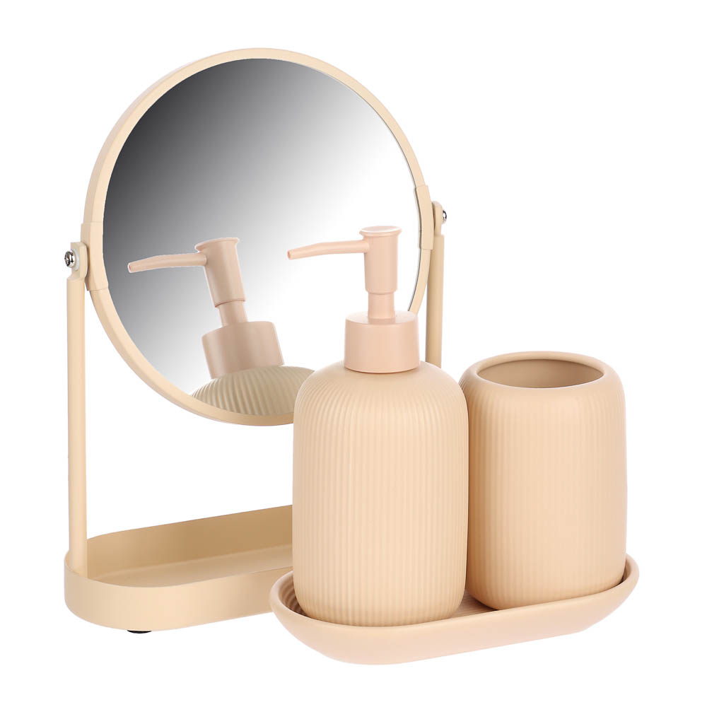 Диспенсер для жидкого мыла тм VETTA Монтана, 300мл, доломит, бежевый, 7,5х7,5х17,5см, арт.№ 463-595