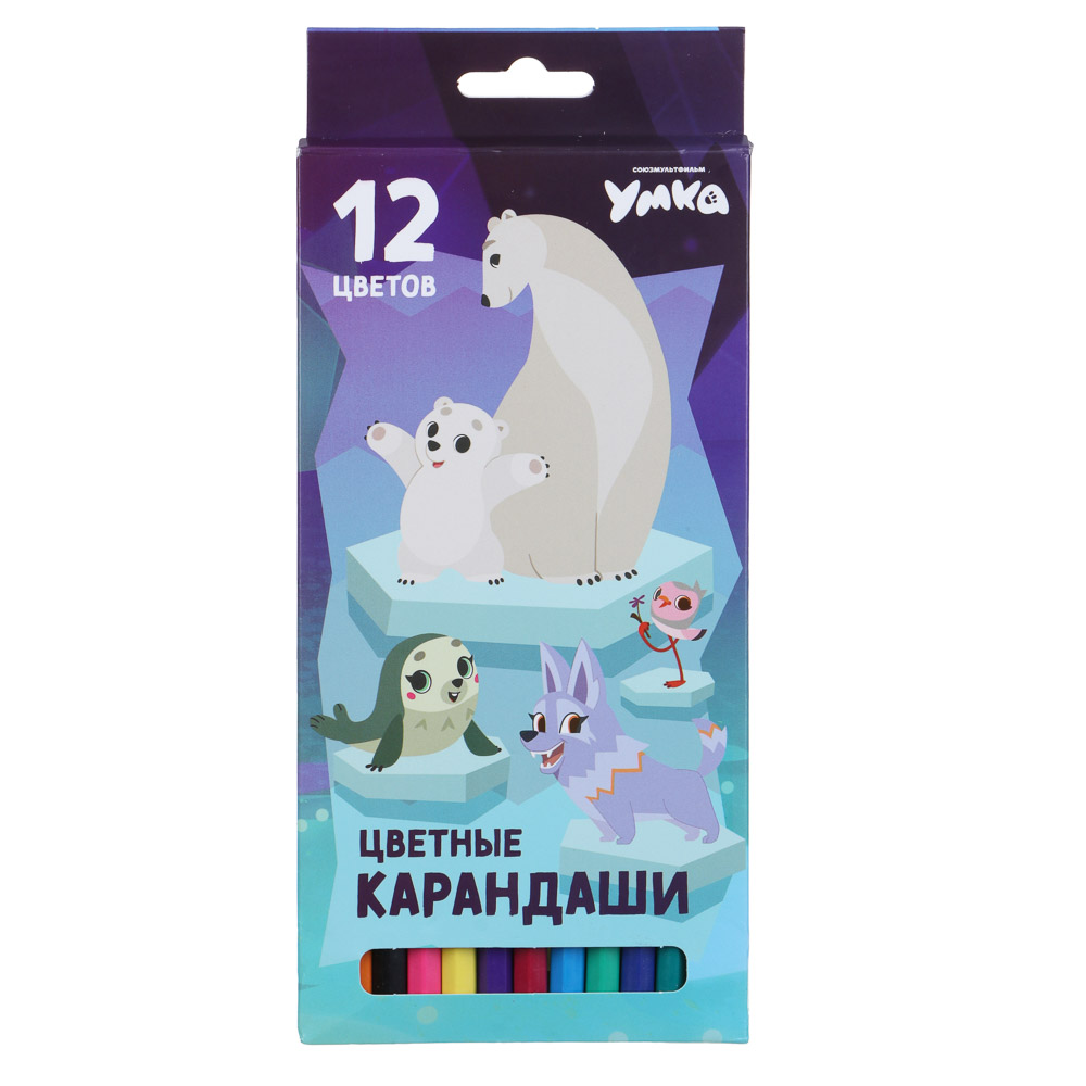 Умка Карандаши 12 цветов шестигранные заточенные, улучшенное письмо, пластик, в картонной коробке, арт.№ 805-026