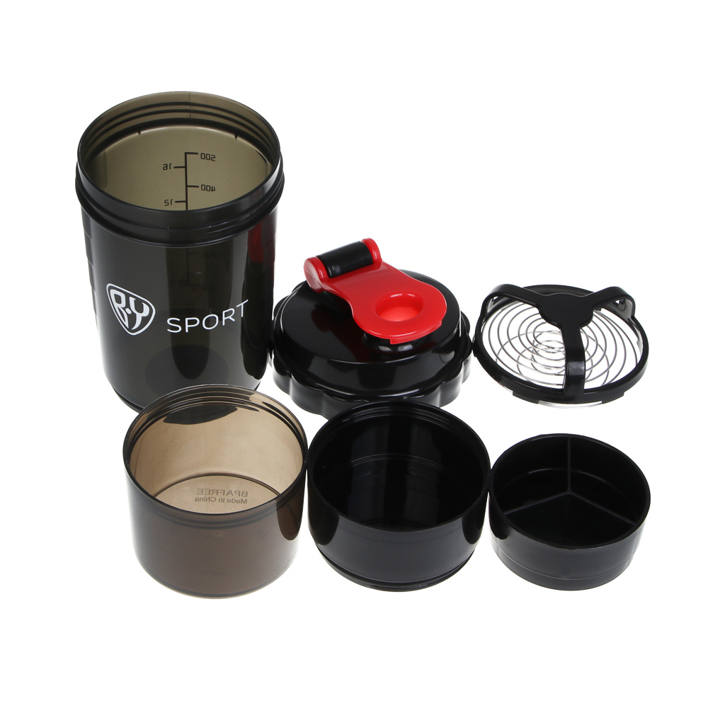 Спортивный шейкер 3 в 1, тм BY SPORT, 500мл, 25x9см, полипропилен, арт.№ 088-135