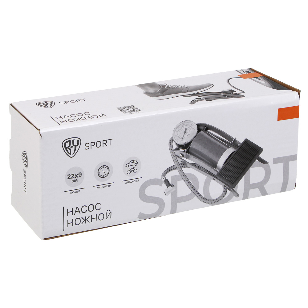 Насос ножной с манометром, тм BY SPORT, 22x9см, металл, арт.№ 069-004