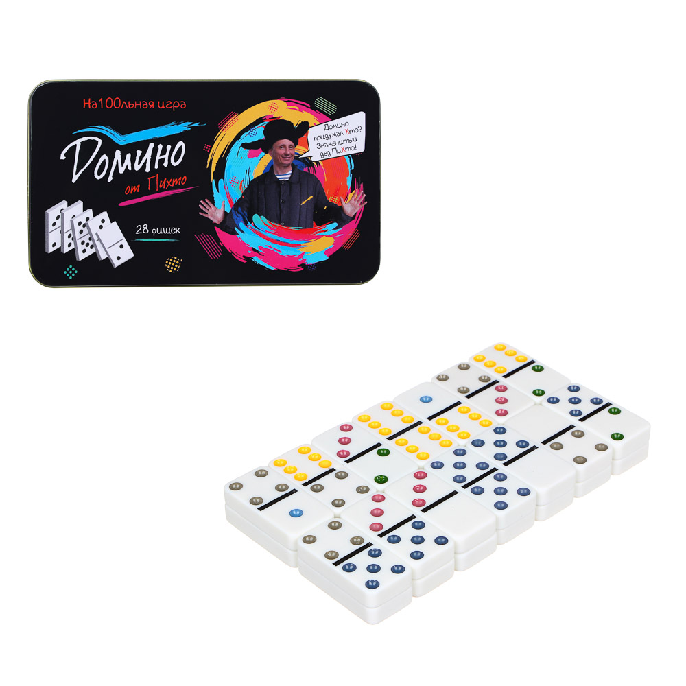 Домино в металлическом боксе, 19х11х2 см, пластик, арт Г, арт.№ 537-016