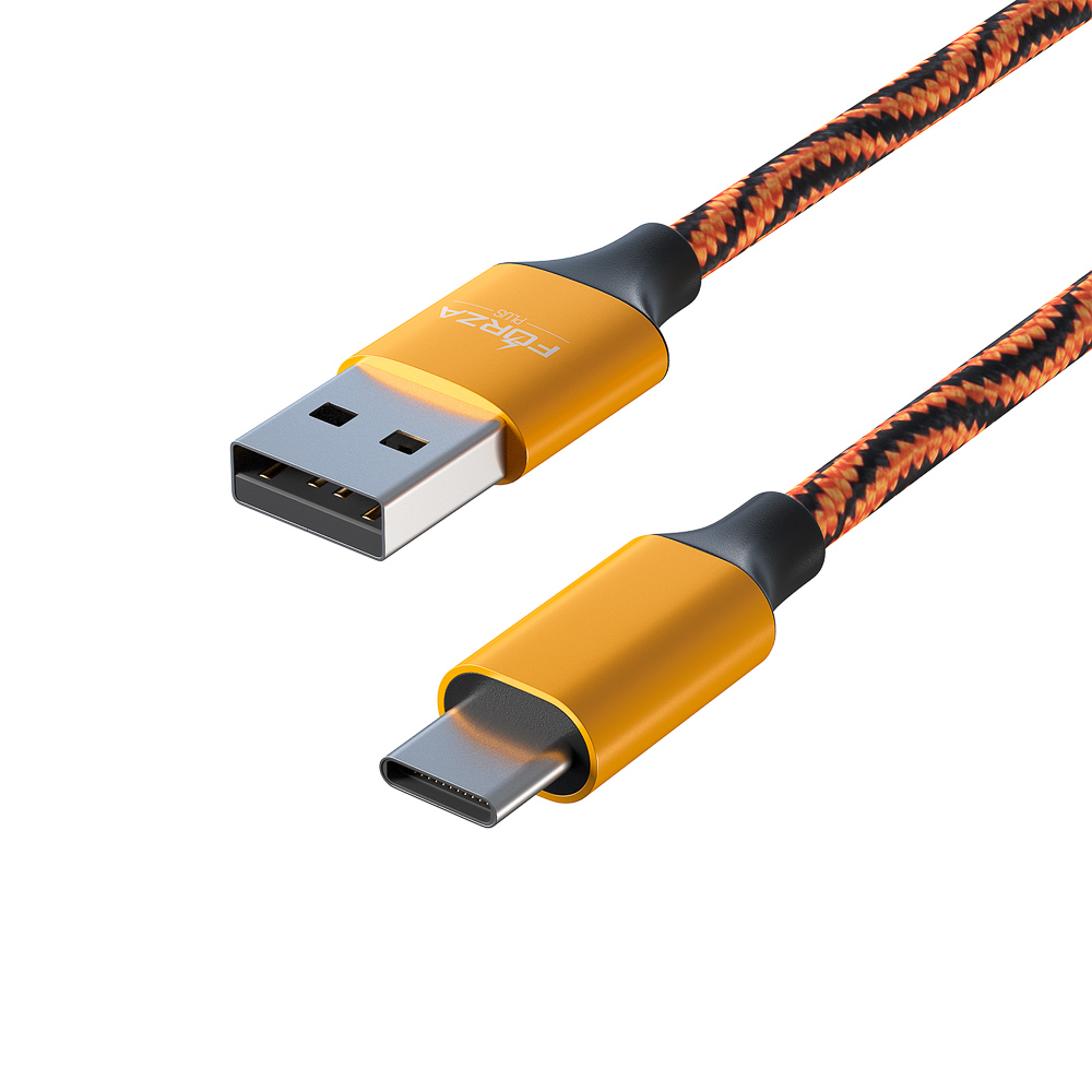 Кабель для зарядки USB(A)-Type C FORZA Серпантин, 1м, 1.5А, тканевая оплётка, 4 цвета, пакет, арт.№ 470-034