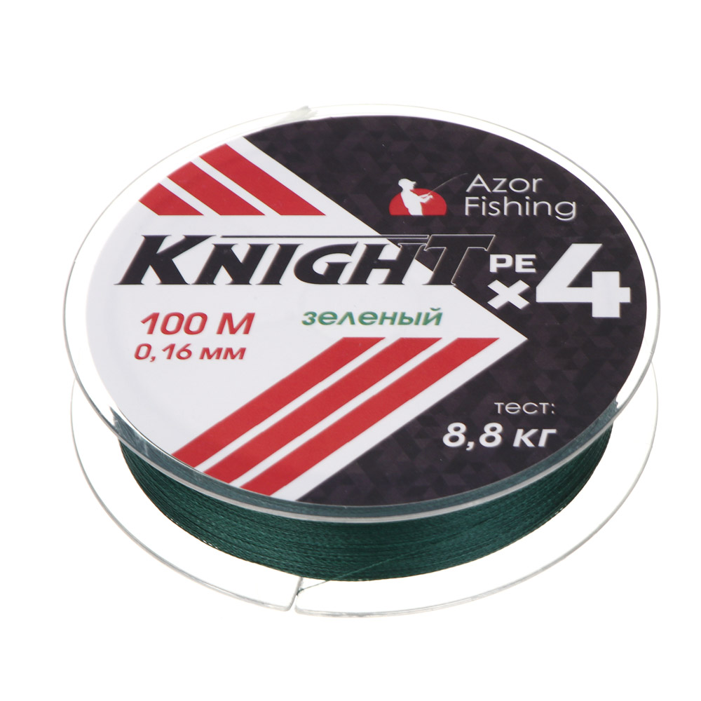 AZOR FISHING Леска плетеная PE "Найт Х4", 100м, 0,16мм, 8,8кг, зеленый, арт.№ 144-029
