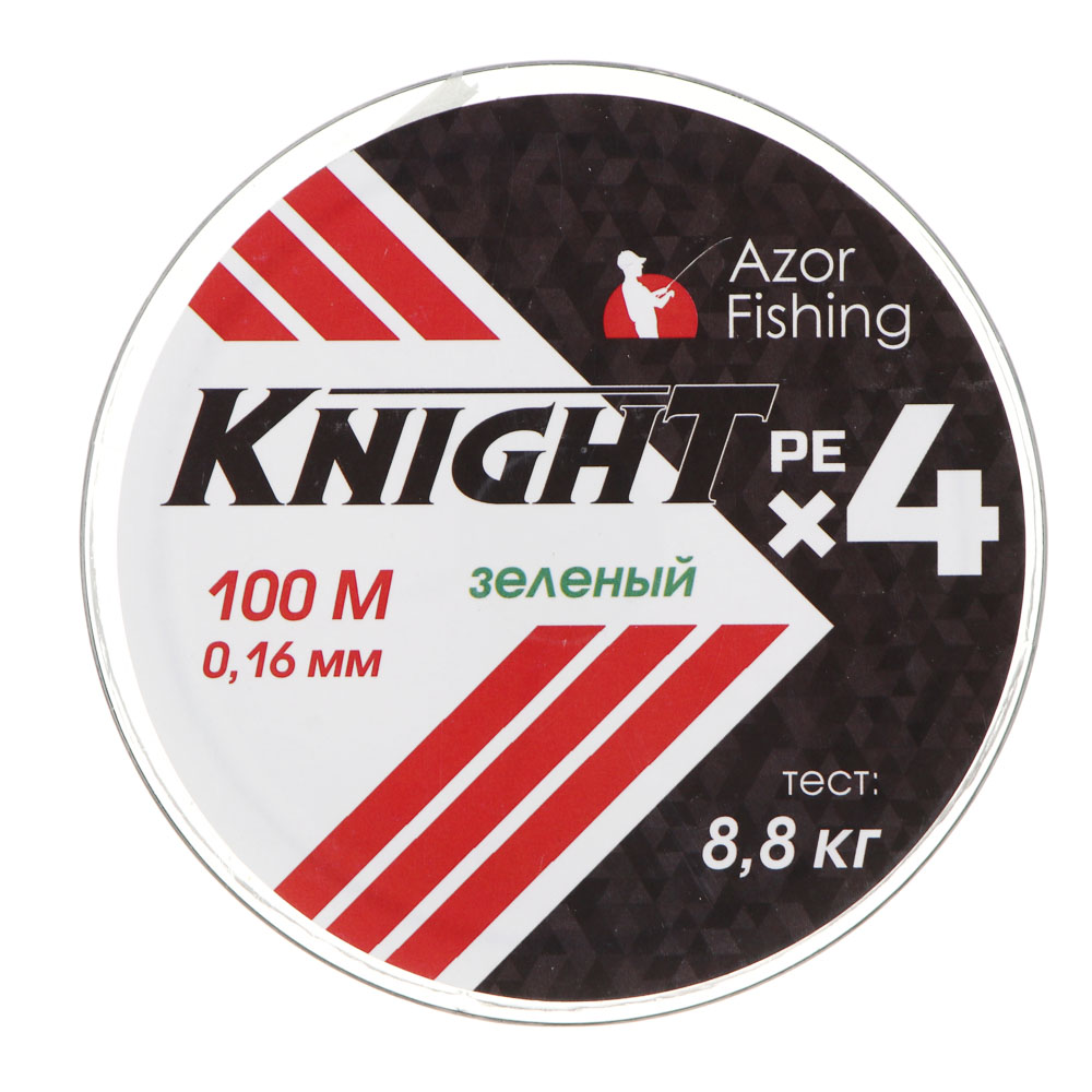 AZOR FISHING Леска плетеная PE "Найт Х4", 100м, 0,16мм, 8,8кг, зеленый, арт.№ 144-029