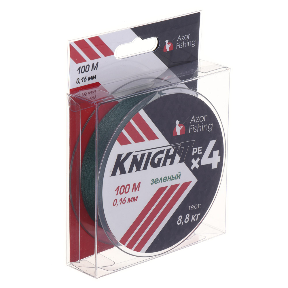 AZOR FISHING Леска плетеная PE "Найт Х4", 100м, 0,16мм, 8,8кг, зеленый, арт.№ 144-029