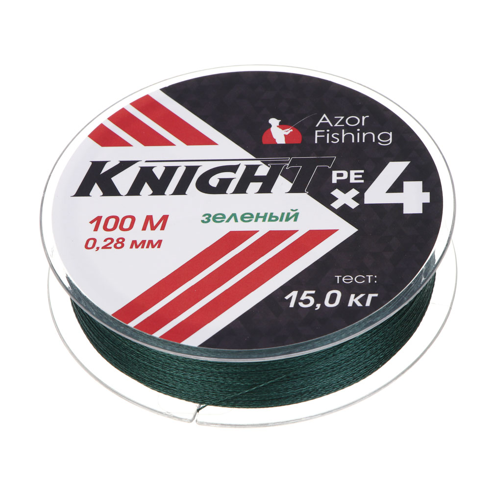 AZOR FISHING Леска плетеная PE "Найт Х4", 100м, 0,28мм, 15,0кг, зеленый, арт.№ 144-032