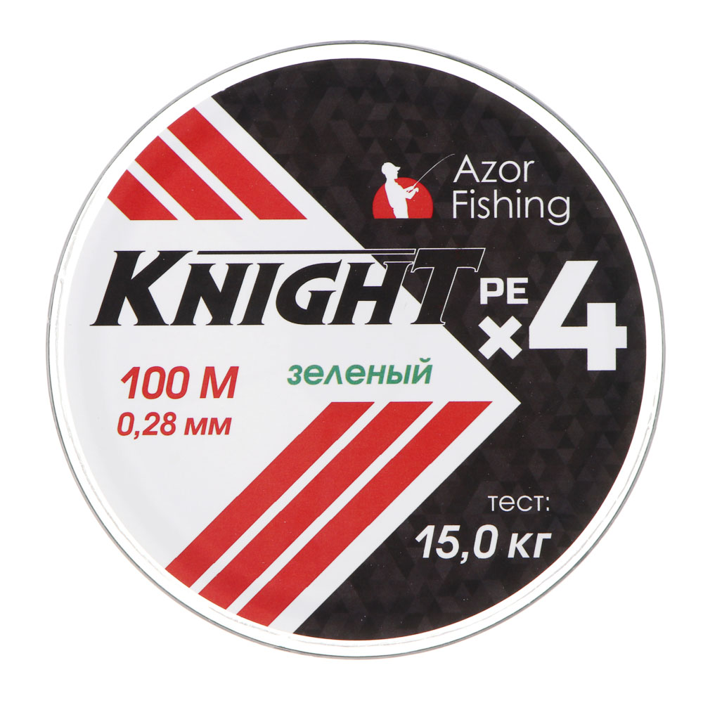 AZOR FISHING Леска плетеная PE "Найт Х4", 100м, 0,28мм, 15,0кг, зеленый, арт.№ 144-032