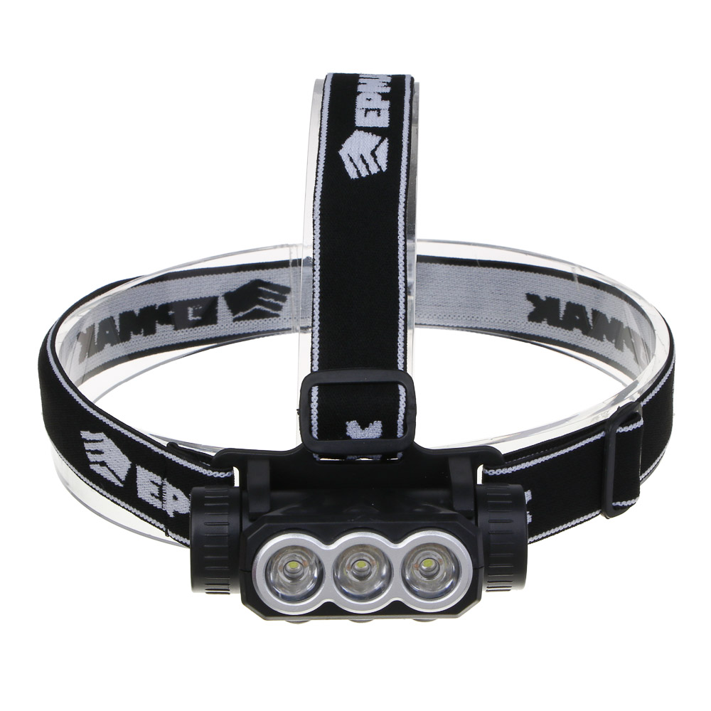 Фонарь налобный тм ЕРМАК, 3 LED, 1200мАч, 3 режима, 8,3х3,8х5,4см, USB кабель, пластик, арт.№ 221-076