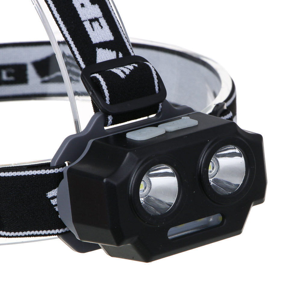 Фонарь налобный тм ЕРМАК, 2 P30 LED +3 SMD, 5 режимов, 1200мАч, 7,2х4,8х4см, USB кабель, пластик, арт.№ 221-073