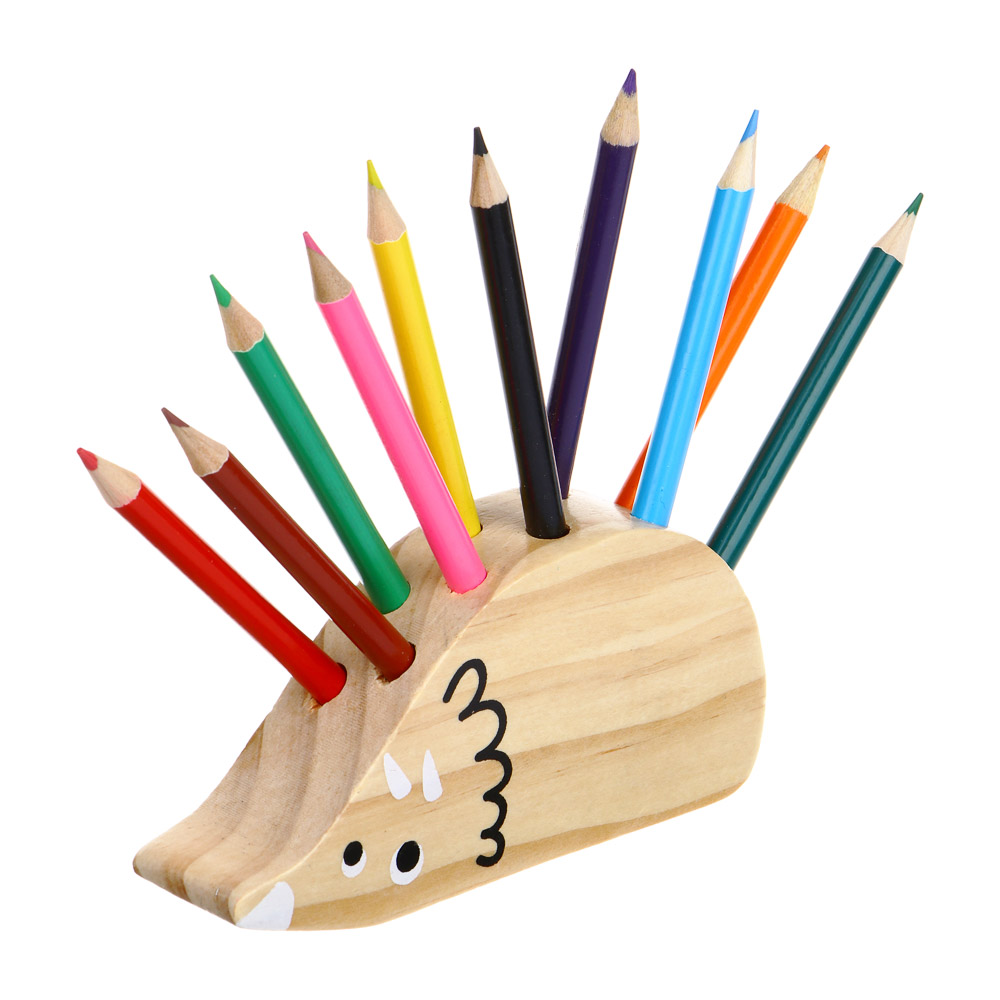 ЯЩЕРЫ Карандаши цветные 10 цветов, в деревянной фигурной подставке, арт.№ 524-233