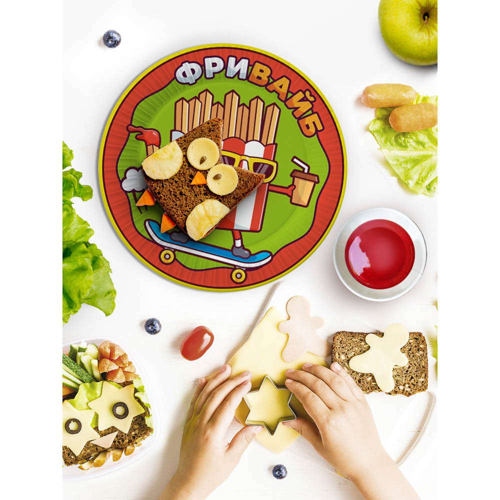 Набор бумажных тарелок Ожившая еда, 6 шт d=230 мм, арт.№ 530-455