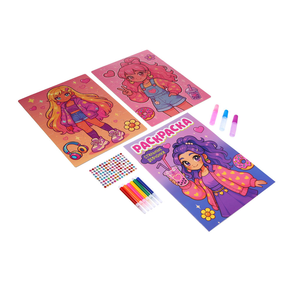 ХОББИХИТ Набор для творчества "Собирай и раскрашивай", картон, РР, 30х21см, 3 дизайна, арт.№ 285-225