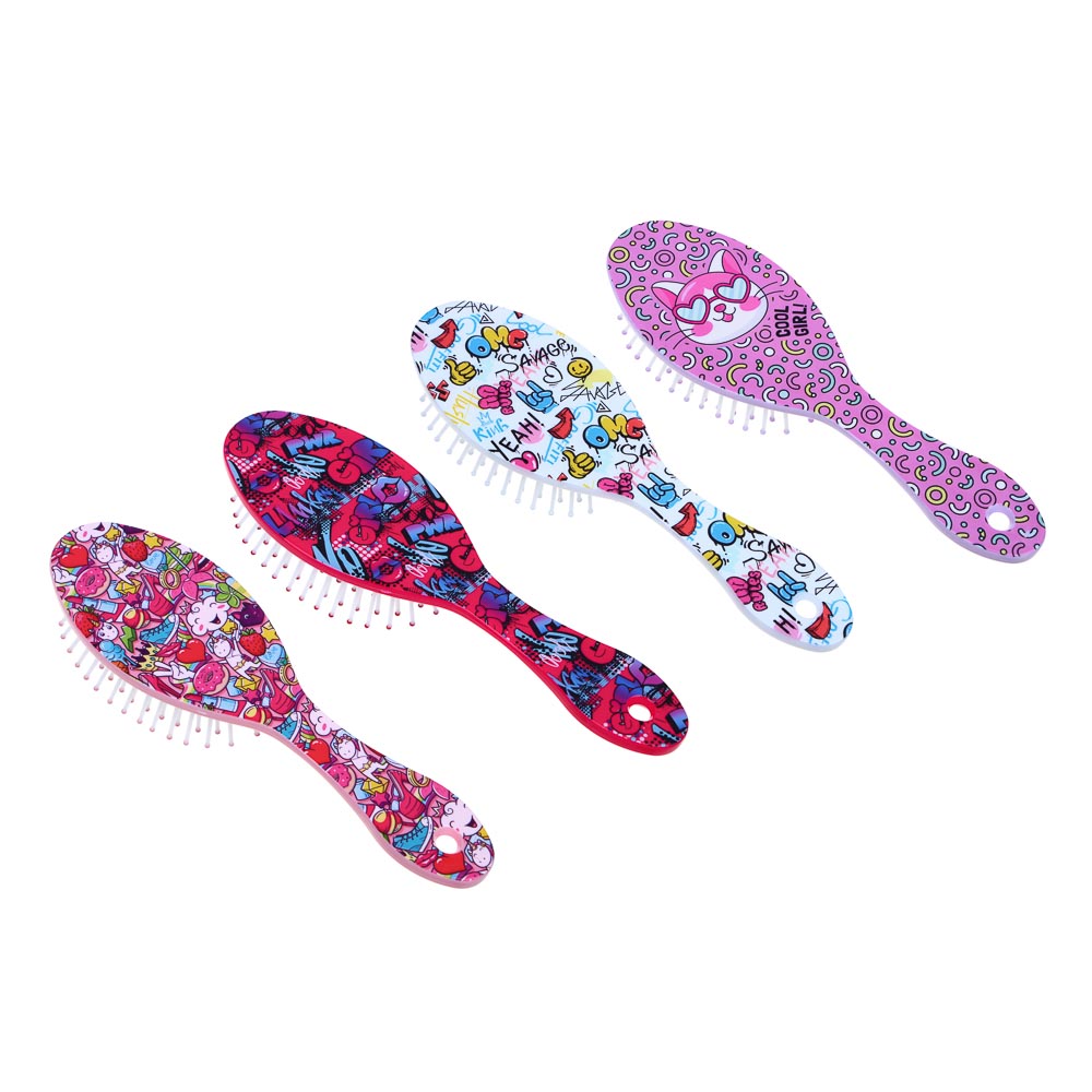 ЮНИLOOK Расческа массажная 3D, пластик, резина, 17,3х5,2см, 2-4 дизайна, арт.№ 356-923