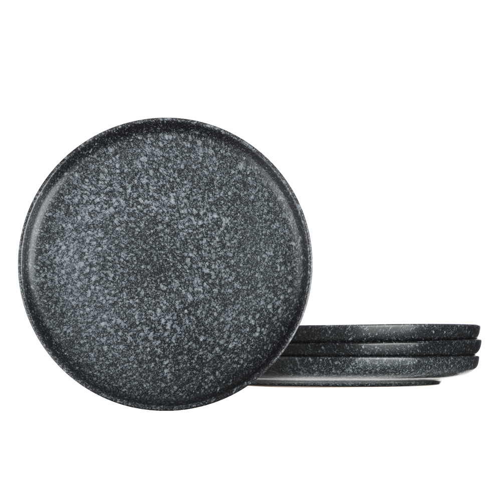 MILLIMI Набор столовой посуды 16 предметов (тарелка 26 см - 4 шт., тарелка 20 см - 4 шт., салатник 14 см - 4 шт., кружка 340 мл - 4 шт.) керамика, черный, арт.№ 824-184