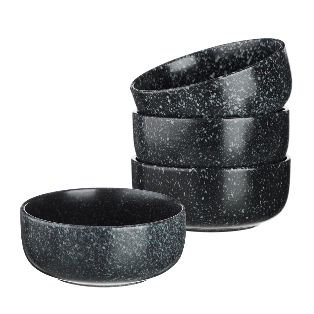 MILLIMI Набор столовой посуды 16 предметов (тарелка 26 см - 4 шт., тарелка 20 см - 4 шт., салатник 14 см - 4 шт., кружка 340 мл - 4 шт.) керамика, черный, арт.№ 824-184