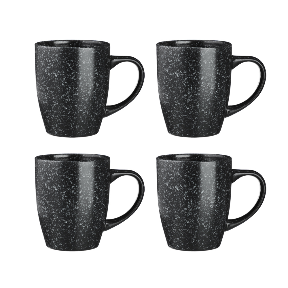 MILLIMI Набор столовой посуды 16 предметов (тарелка 26 см - 4 шт., тарелка 20 см - 4 шт., салатник 14 см - 4 шт., кружка 340 мл - 4 шт.) керамика, черный, арт.№ 824-184