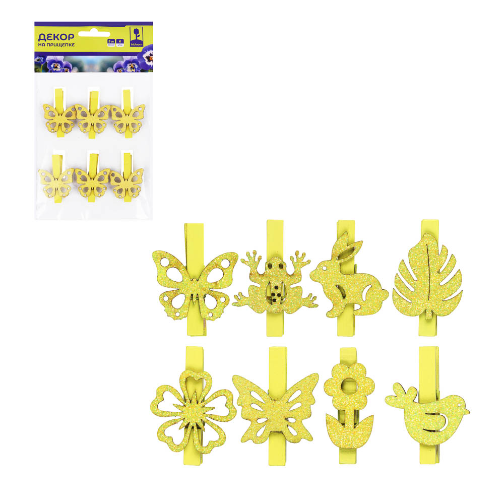 INBLOOM Декор на прищепке, 5см, МДФ, желтый, 8 дизайнов, арт.№ 153-143