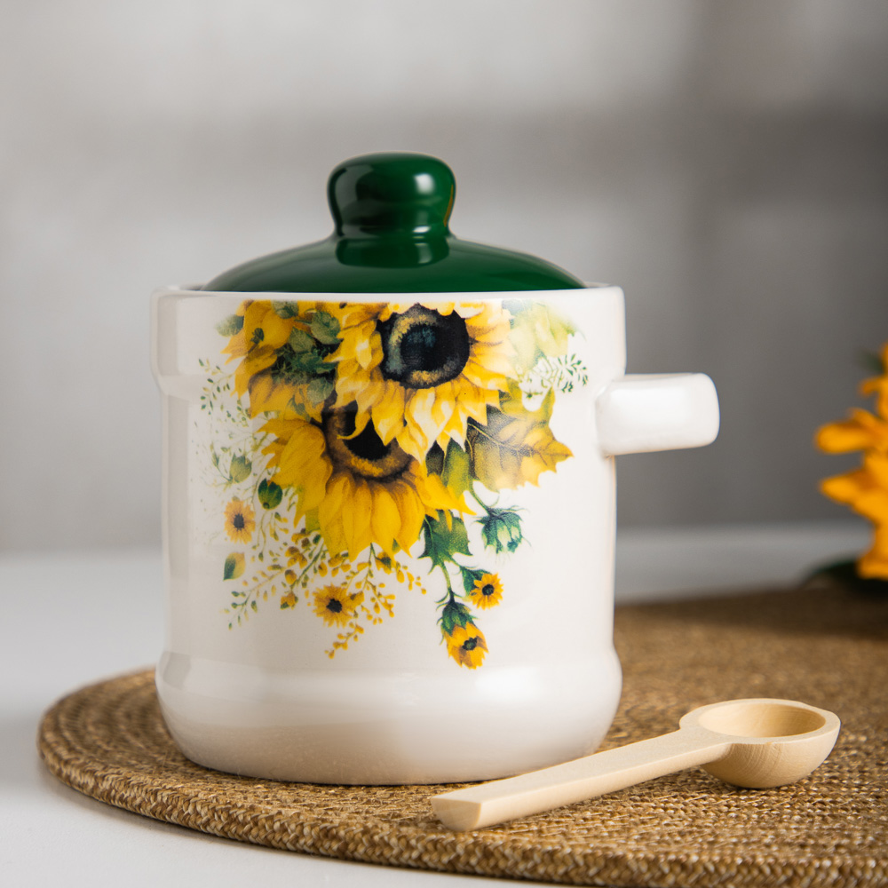 MILLIMI Подсолнухи Сахарница, 320мл, 10х11см, керамика, бамбук, арт.№ 824-662