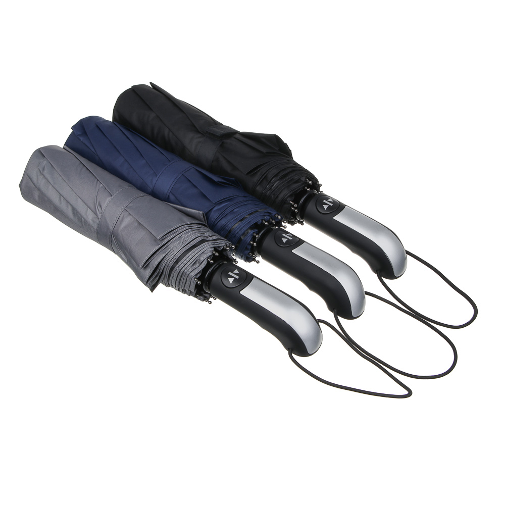 Зонт автомат, усиленный, металл, пластик, полиэстер, винил, d103см, 10 спиц, 3 цвета, арт.№ 302-394