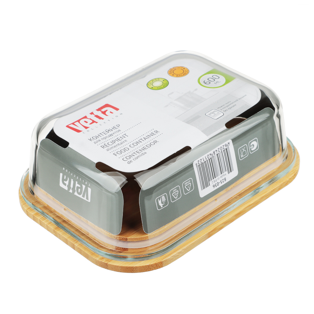 VETTA Контейнер для продуктов 600мл, крышка бамбук, жаропрочное стекло, арт.№ 825-036
