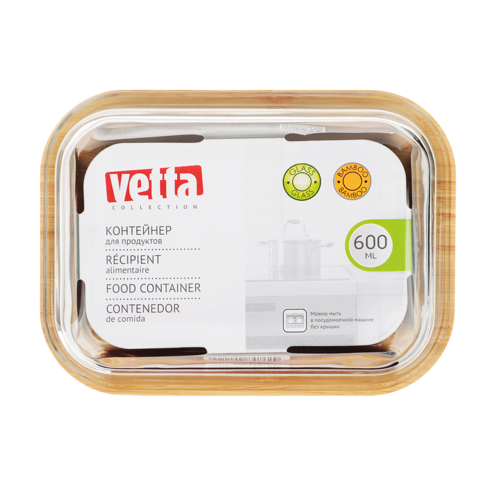 VETTA Контейнер для продуктов 600мл, крышка бамбук, жаропрочное стекло, арт.№ 825-036