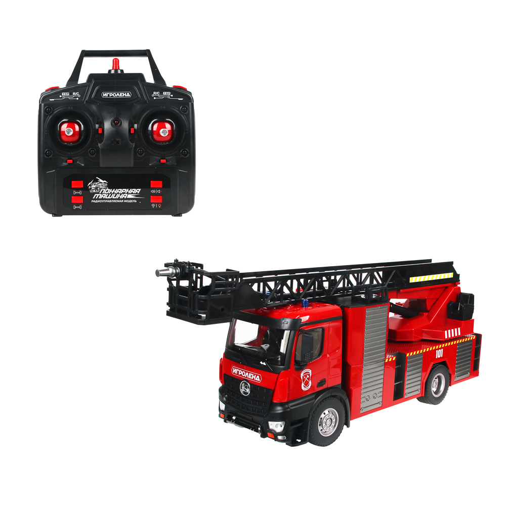 ИГРОЛЕНД Машина на РУ Пожарная 1:14, функ.вода, звук, свет, движение, АКБ, ABS, 61,8х22х28,5см, арт.№ 293-101