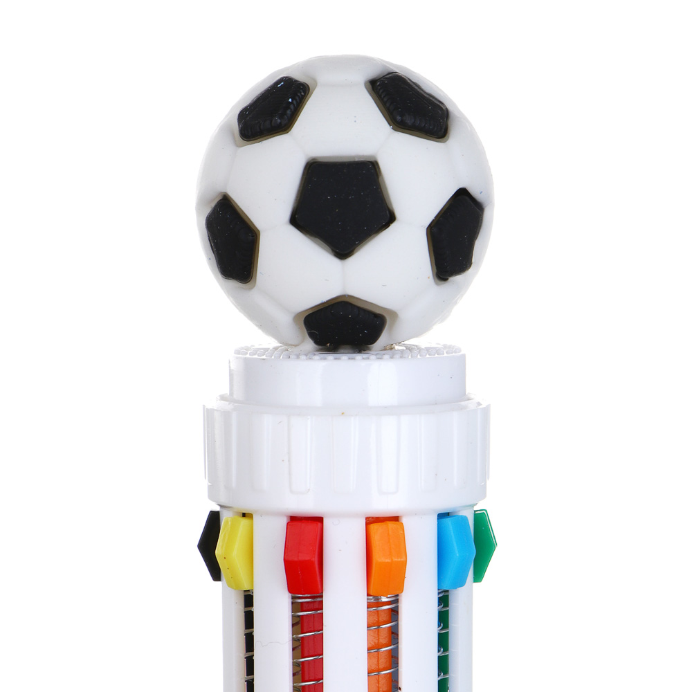 Ручка шариковая автоматическая 10-ти цветная с фигуркой в форме футбольного мяча, 6 дизайнов, арт.№ 591-263