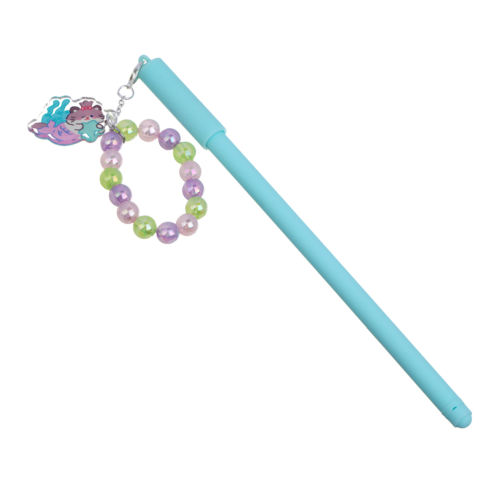 Ручка гелевая черная, с браслетом и фигуркой забавных животных, 3 дизайна, арт.№ 591-264