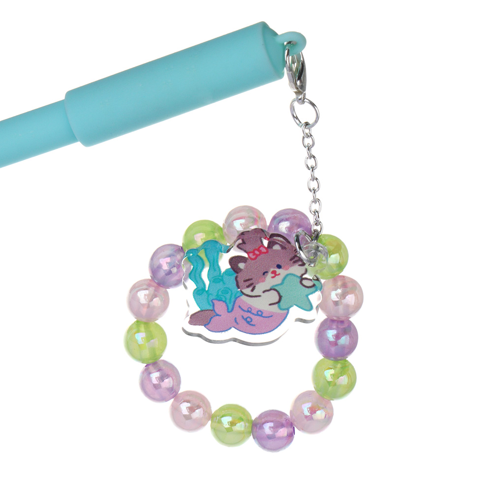 Ручка гелевая черная, с браслетом и фигуркой забавных животных, 3 дизайна, арт.№ 591-264