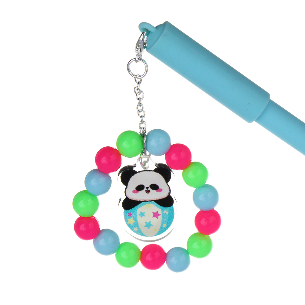 Ручка гелевая черная, с браслетом и фигуркой панды, 4 дизайна, арт.№ 591-265