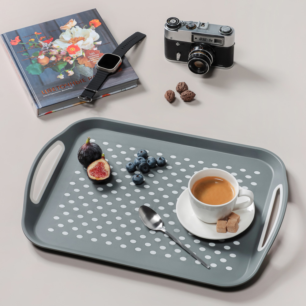 Поднос прямоугольный антискользящий Мокко, 45,5х32х4,5см, полипропилен, арт.№ 862-001