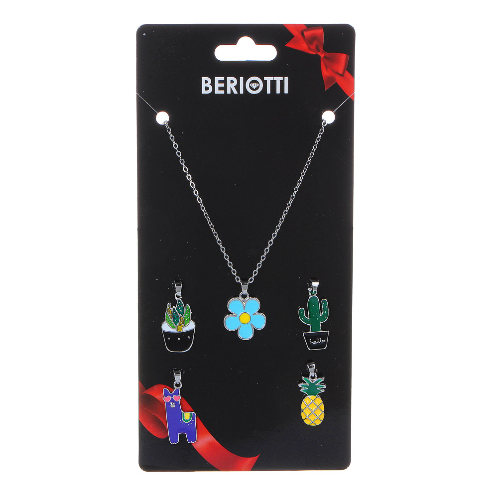 BERIOTTI Набор бижутерии 6 пр.: цепочка и 5 подвесок, биж.сплав, 4 дизайна, арт.№ 316-363