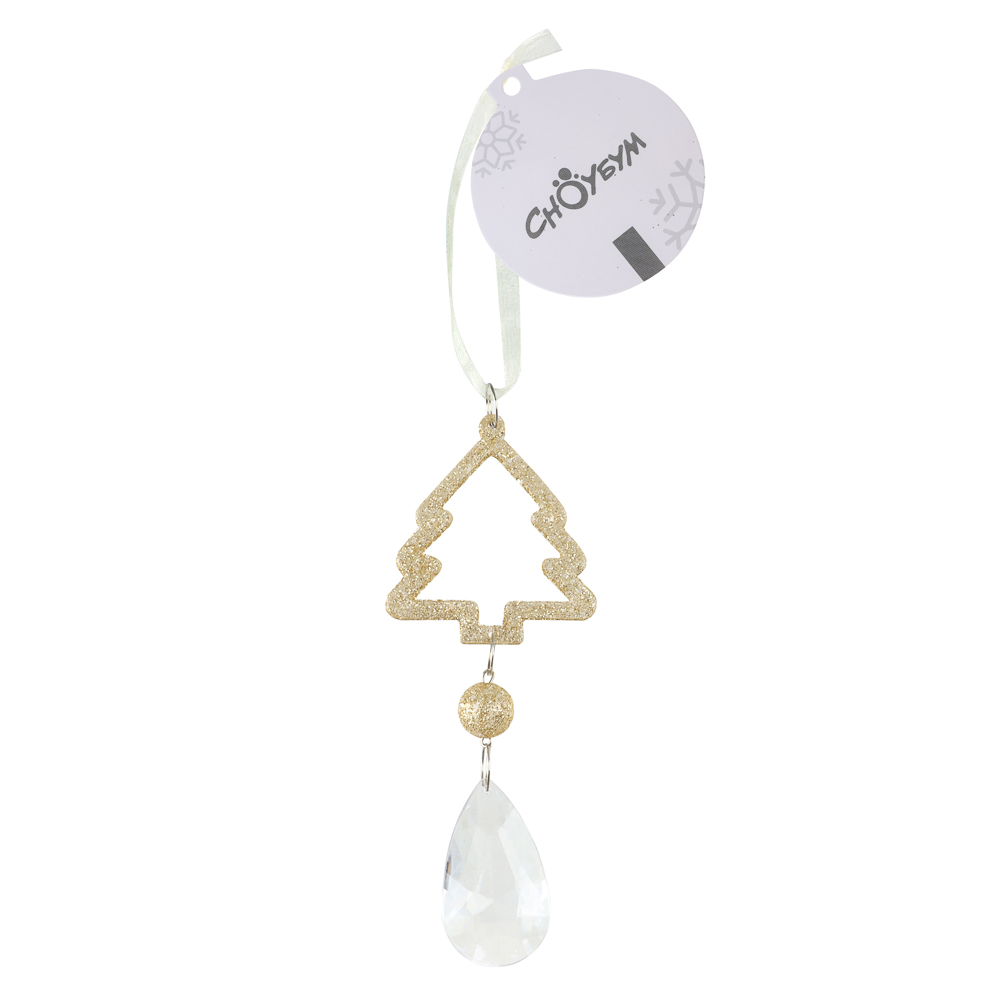 СНОУ БУМ Декоративная подвеска "Елочка" 15x5,5 см, пластик, акрил, золото, серебро, 2 цвета, арт.№ 397-450