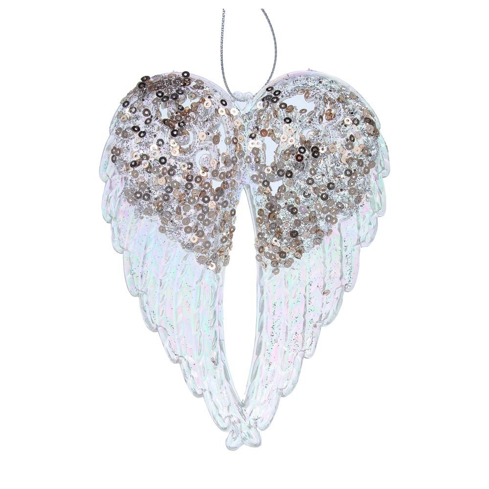 СНОУ БУМ Декоративная подвеска "Крылья" 15 см, пластик, глиттер, арт.№ 397-454