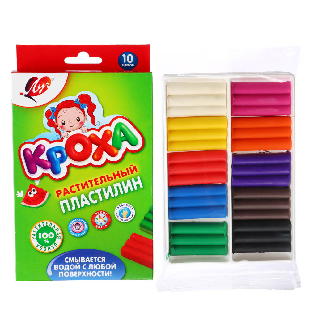 ЛУЧ Пластилин "Кроха", на растительной основе, 10 цветов, 160 грамм, в картонной коробке с подвесом, арт.№ 239-063