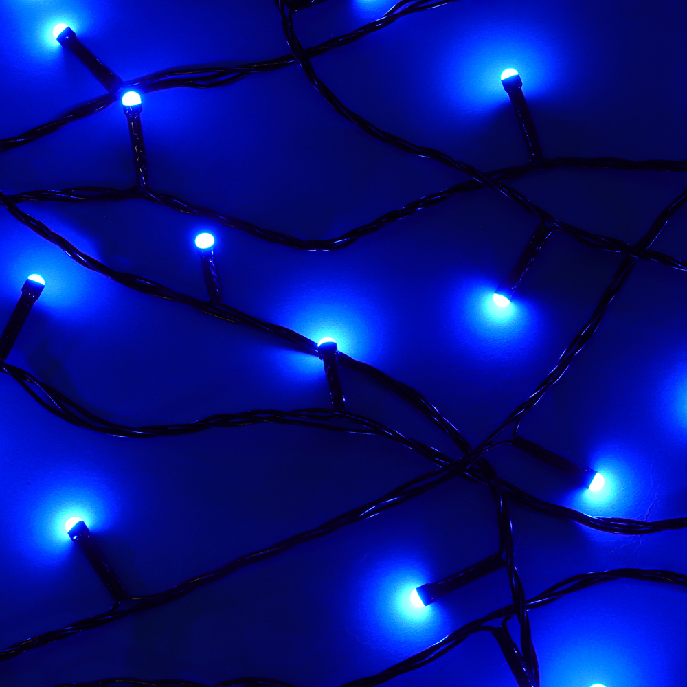 Гирлянда вьюн катушка 50 м СНОУ БУМ, 500 LED ламп, синее свечение (8 режимов), ПВХ чёрный, 220В, арт.№ 384-230