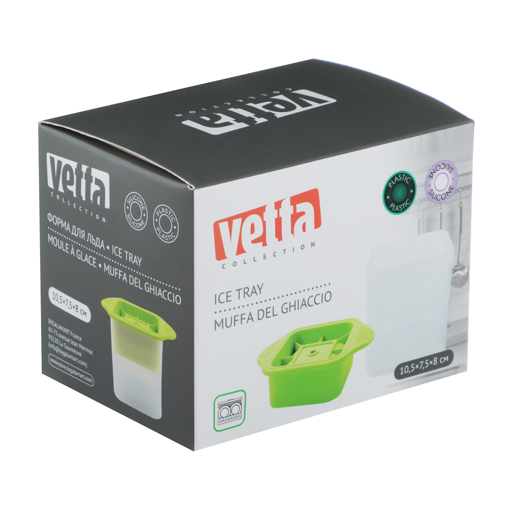 VETTA Форма для льда 10,5х7,5х8см "Кубик", пластик, силикон, 3 цвета, арт.№ 856-210