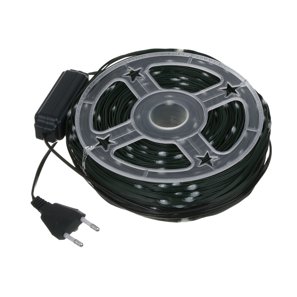 Гирлянда тм СНОУ БУМ эл. нить, 100м, 800LED, шампань, 8 реж., ПВХ зеленый, коннектор, катушка, 220В, арт.№ 384-167