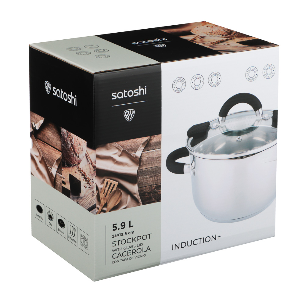 SATOSHI Арбон Кастрюля 24х13,5см, 5,9л, со стекл. крышкой, индукция, арт.№ 822-288