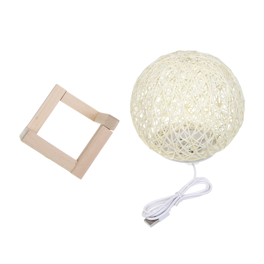 Светильник переносной настольный BY Орбита, LED, 18 см, USB 5В/1А, 3000К, дерево, пластик, бежевый, арт.№ 476-400
