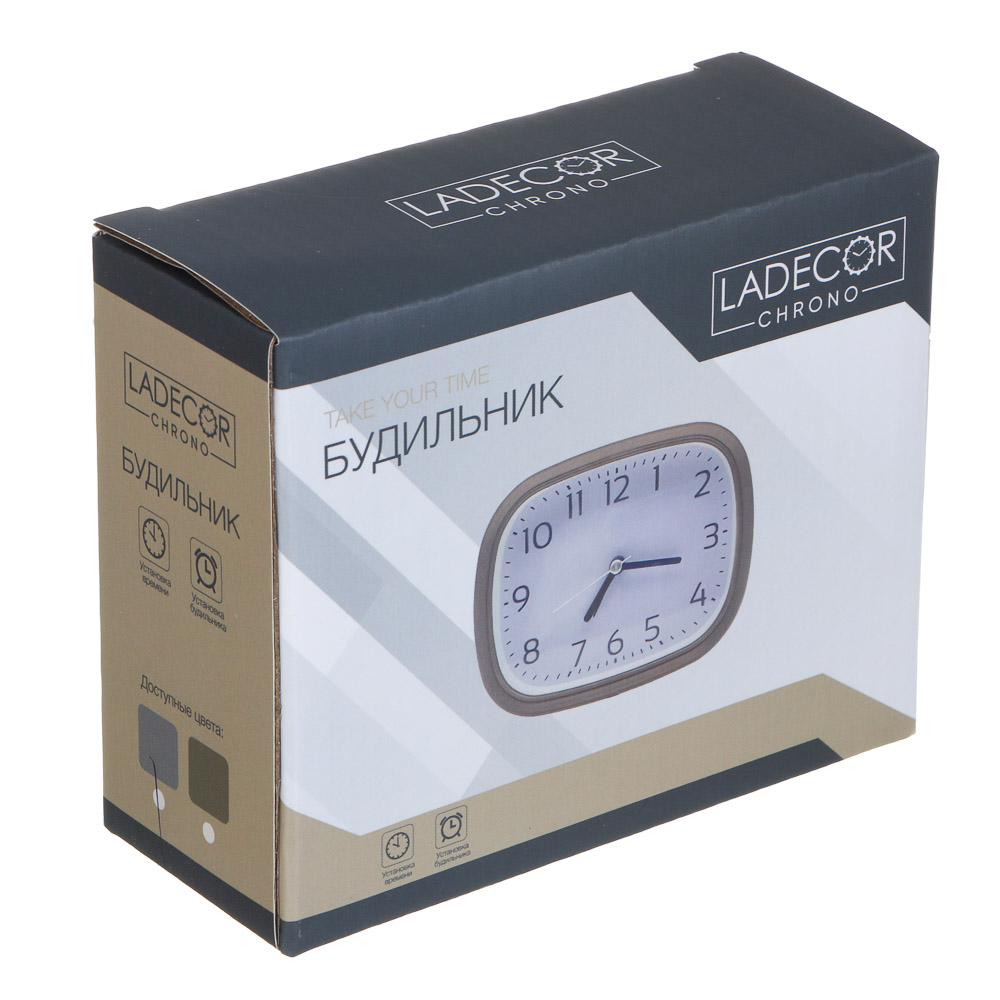 LADECOR CHRONO Будильник, 11x9x4,5 см, пластик, 1хАА, 2 дизайна, арт.№ 529-322