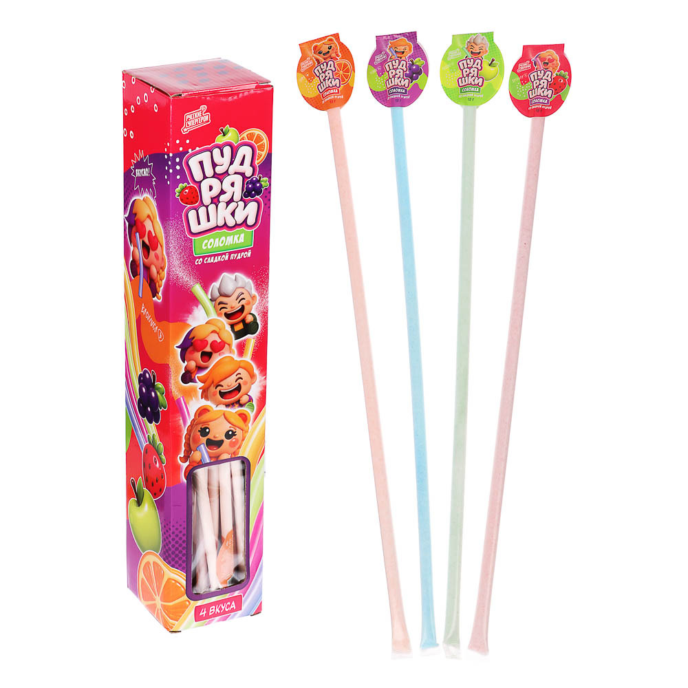 BY Русские Супергерои Соломка с пудрой со вкусом клубника/яблоко/апельсин/виноград 12 гр., арт.№ 347-538