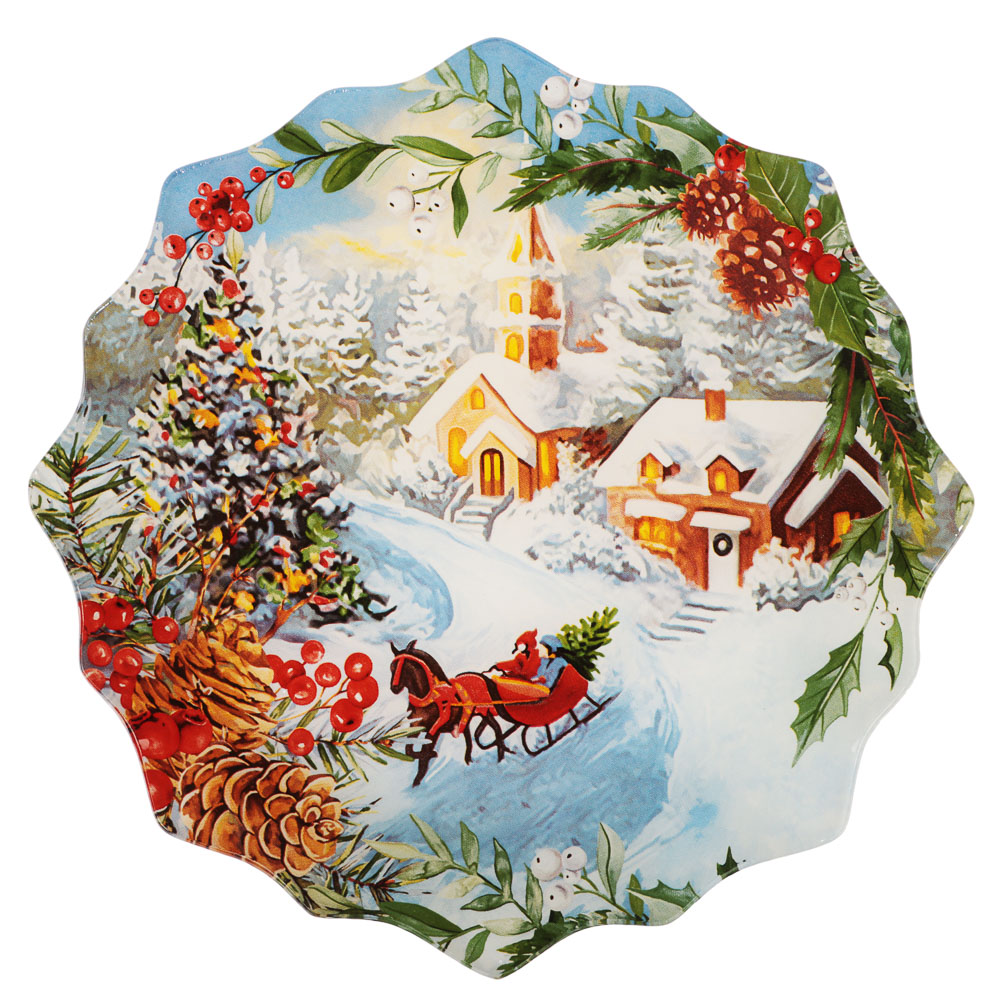 Зимний пейзаж Блюдо круглое, 20см, стекло, арт.№ 820-788