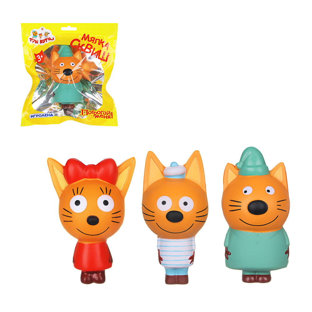 ИГРОЛЕНД Мялка сквиш "Три кота", ПУ, 12х7,5см, 6 дизайнов, арт.№ 297-073