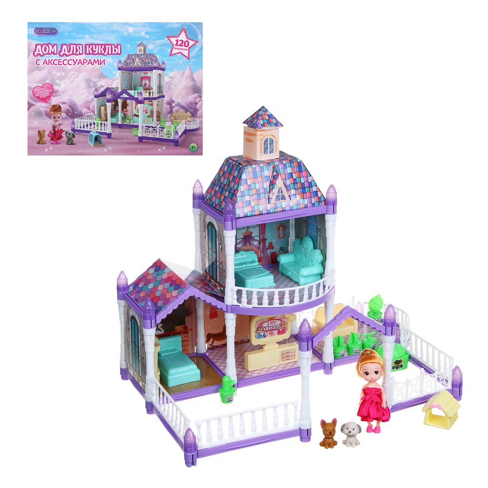 ИГРОЛЕНД Дом для куклы с акс. питомцами и куклой, ABS, PP, полиэстер, 30х8х23 см, арт.№ 278-133