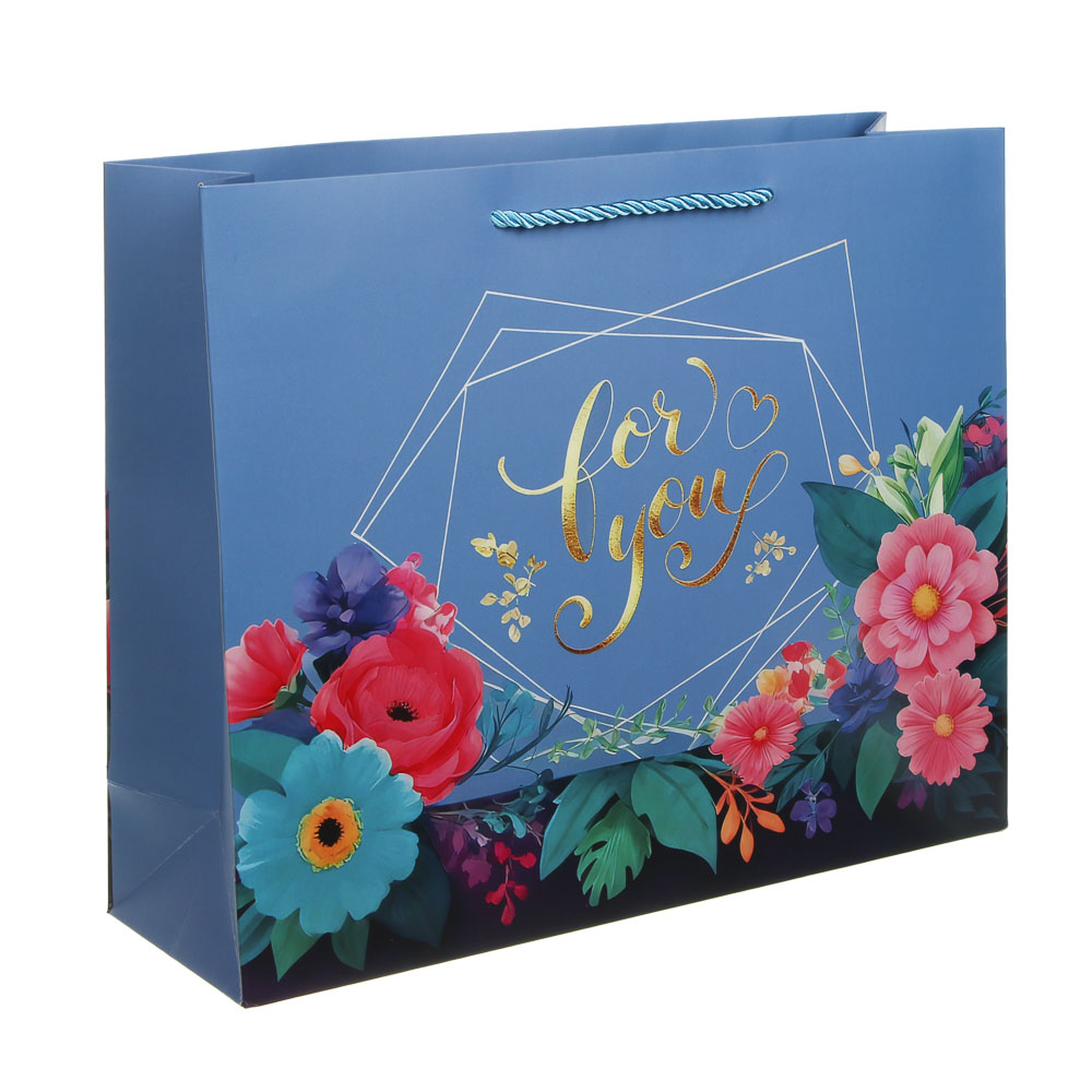 Пакет подарочный бумажный тм LADECOR L 32x26x10 см, "Цветы" арт 1, 4 дизайна, арт.№ 507-482